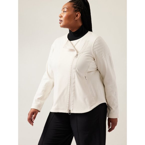 NWT Womens Size XL Athleta White Full Zip Moto Jacket with Pockets - Picture 1 of 4
